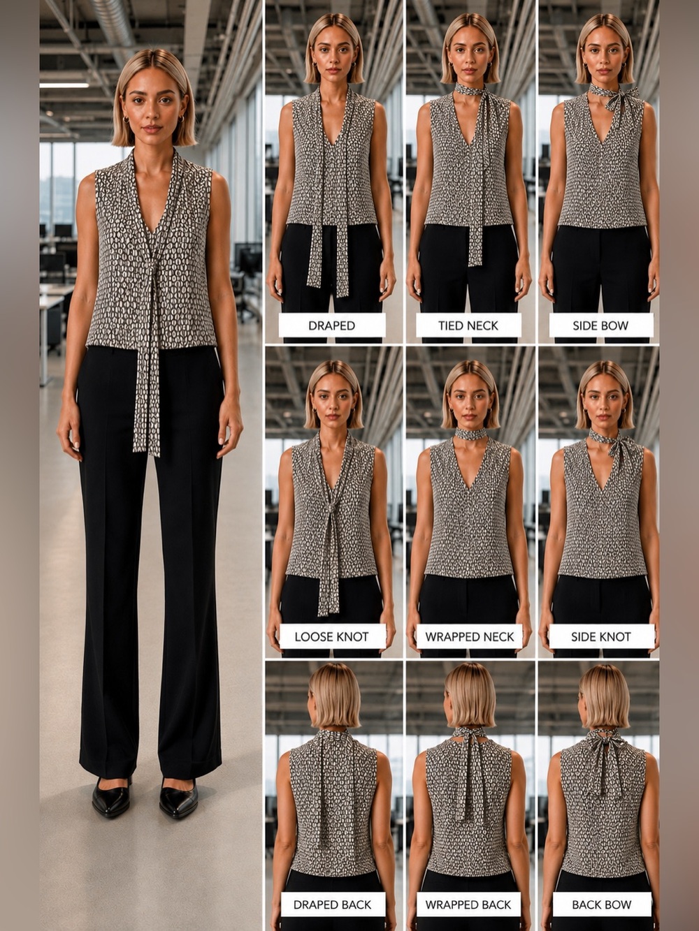 Tahari Black & White Geometric V-Neck Sleeveless Top